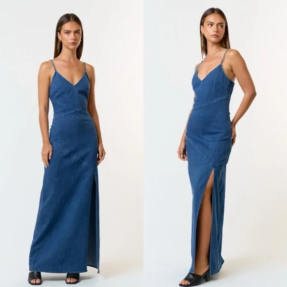 Sleeveless Blue Denim Maxi Dress
